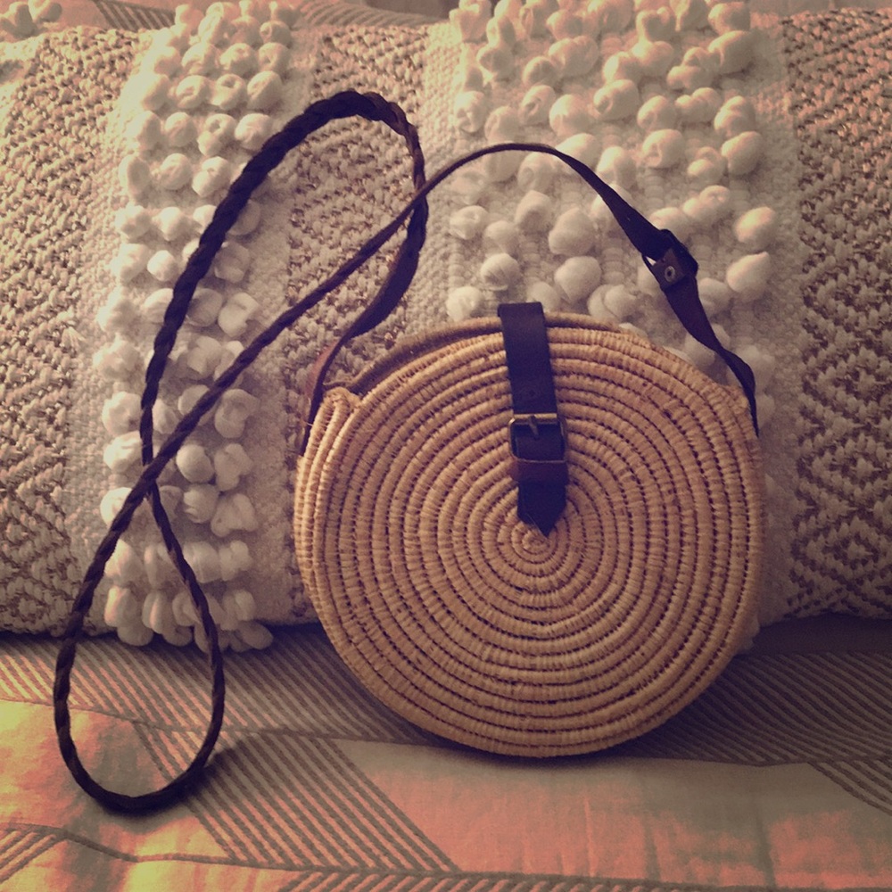 Moroccan woven palm crossbody